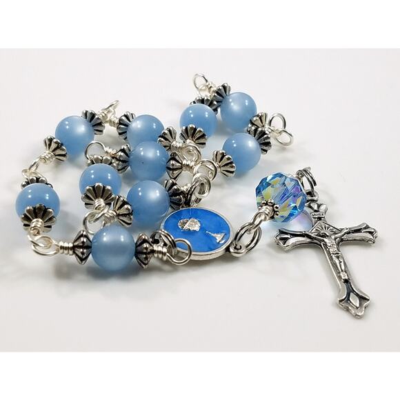 Holy Communion Chalice Blue Rosary, One Decade Rosary, Unbreakable Wire Wrapped - Picture 3 of 10